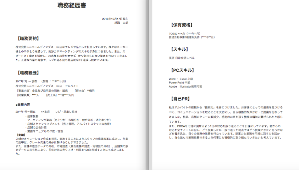 書類対策 職務経歴書の書き方 アルバイトで身に付くスキル一覧 自己 Prの方法 転職 就職の書類作成 株式会社日本若者転職支援センター
